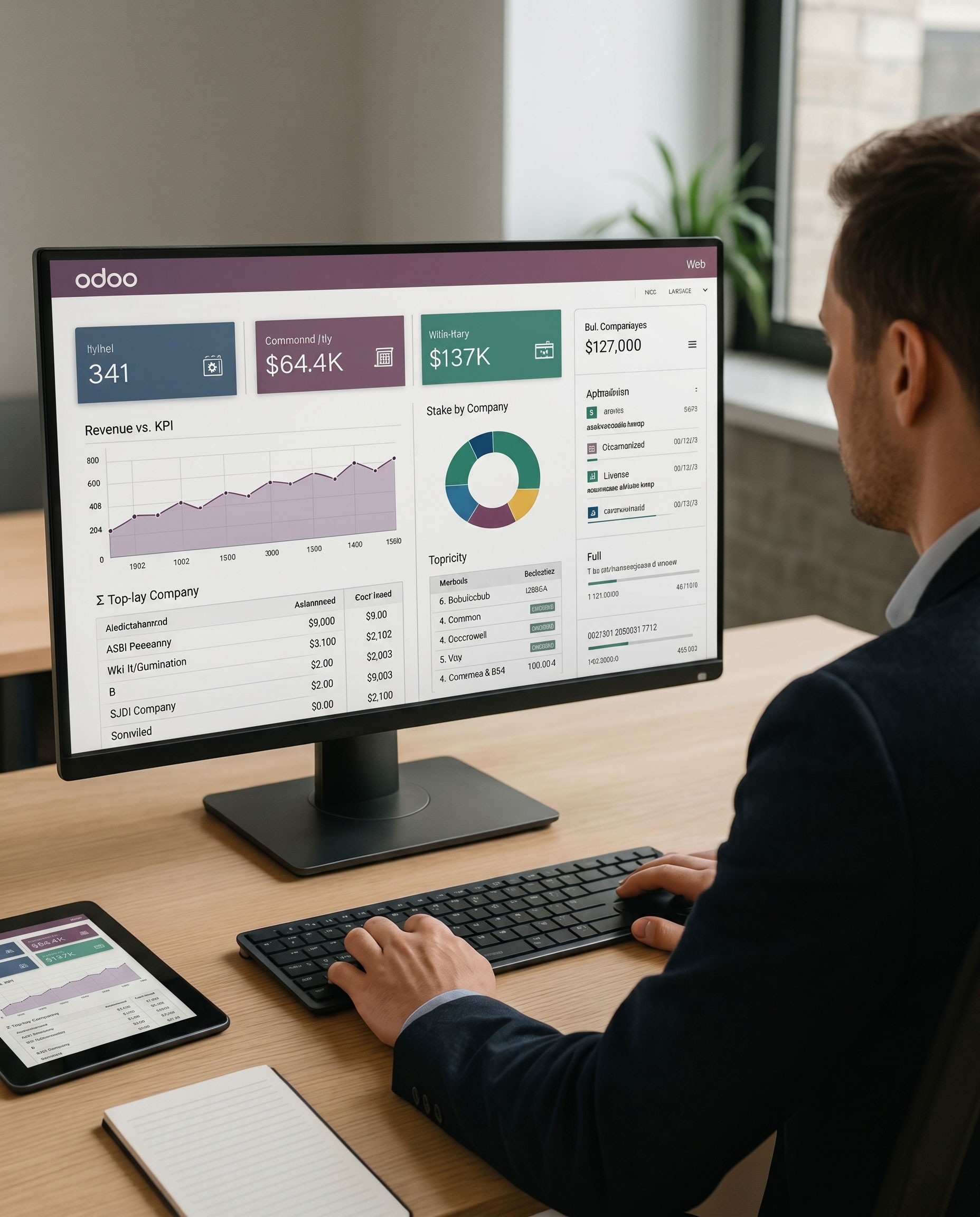 Scaleo team working on Odoo implementation, operators-first methodology, fixed-fee delivery, Odoo specialists.
